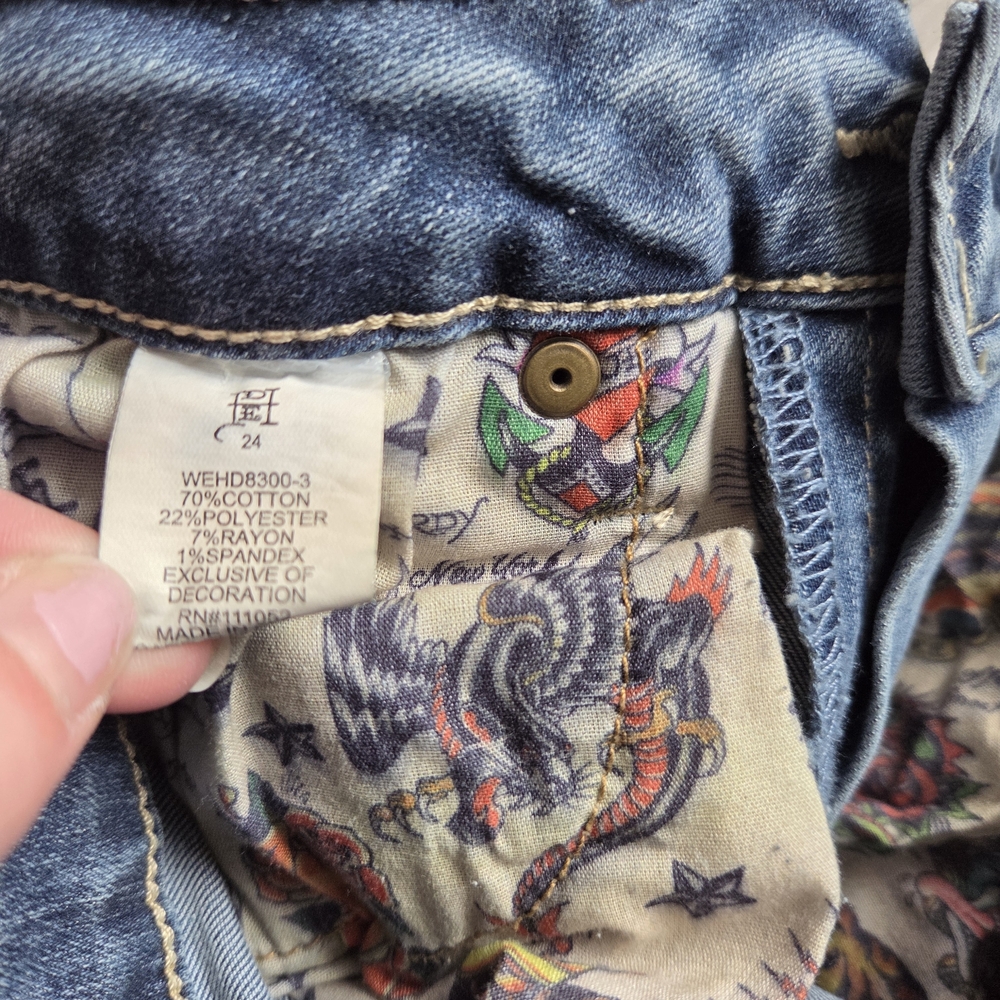 Ed Hardy Brave Eagle Wide Leg Y2K  Stretch Jeans - Picture 12 of 12